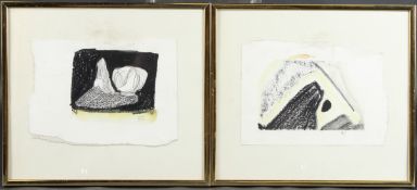 20TH CENTURY SCHOOL two abstract studies, mixed media, signed with initials GS, 14 x 20cm
