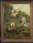 FRANCOIS LAFON (1846-c.1920) 'The Ferry Home' oil on canvas signed and dated 1891 79 x 58cm