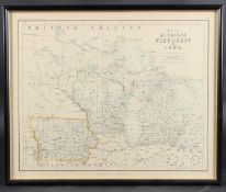 19TH CENTURY MAP OF MICHIGAN, WISCONSIN AND IOWA By Professor HD Rogers and A Keith Johnston