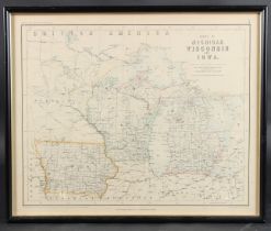 19TH CENTURY MAP OF MICHIGAN, WISCONSIN AND IOWA By Professor HD Rogers and A Keith Johnston