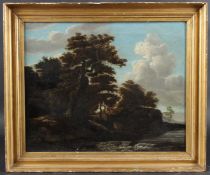 ENGLISH SCHOOL (LATE 18TH / EARLY 19TH CENTURY) Wooded landscape with river, oil on canvas, 34.5 x