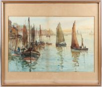 FRANK ROUSSE (act.1894-1917) Fishing boats in harbour, watercolour, signed and dated 1900, 36 x 55.