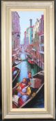 TONY ROME (SCOTTISH CONTEMPORARY) Venice canal scene with gondolas and accordian player, pastel on