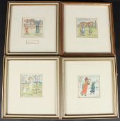 KATE GREENAWAY Children playing, set of four coloured prints, one titled, 'December 7th', 7 x 7cm