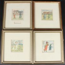 KATE GREENAWAY Children playing, set of four coloured prints, one titled, 'December 7th', 7 x 7cm