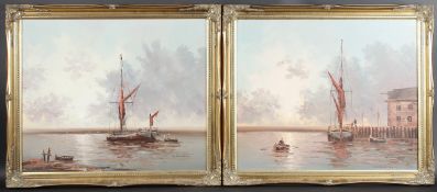 W VENNERAMP (20TH CENTURY) Moored sailing boats, pair of oil on boards, signed, 49.5 x 59.5cm (2)