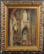 ENGLISH SCHOOL (LATE 19TH EARLY 20TH CENTURY) Interior view of a Gothic Cathedral, oil on canvas, 32