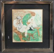 JULIETTE PALMER (20TH CENTURY) 'Mountain Wool' Sheep shearing, crayon and watercolour, annotated and