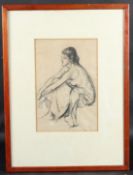 MODERN BRITISH SCHOOL Study of a semi nude female seated, pencil, (a/f) 32.5 x 21.5cm