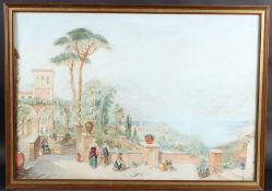 ENGLISH SCHOOL (19TH CENTURY) Figures on an Italian terrace, watercolour, 52 x 75cm (a/f)