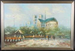 CAROLINE C. BURNETT (1877-1950) View of Notre Dame Cathedral, Paris, oil on canvas, signed, 61 x