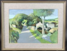 JOHN ELWYN (1916-1997) 'Dyfed greens' watercolour, signed, Mall Gallery RI 1985 exhibition label and