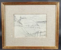 AFTER L S LOWRY Coastal view, pencil drawing, 20 x 29cm
