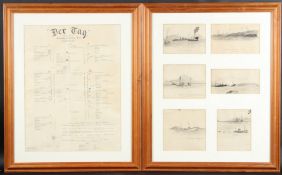 WORLD WAR ONE NAVAL INTEREST German Naval Fleet surrender in 1918. set of six pen and ink drawings
