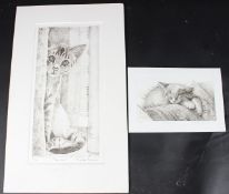 NICOLETTE SAVAGE 'Peeka-Boo' and 'Sleepy Kitten' etchings, both signed and inscribed in pencil, 37.5