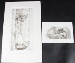 NICOLETTE SAVAGE 'Peeka-Boo' and 'Sleepy Kitten' etchings, both signed and inscribed in pencil, 37.5