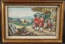 CONTINENTAL SCHOOL (19TH CENTURY) Figures on a country path, watercolour, 8.5 x 14cm