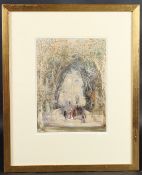 ATTRIBUTED TO GEORGE CATTERMOLE (1800-1868) Scene of people at the entrance to a church,