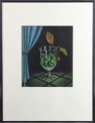 AL-HASIMI AZZA Green cherries in a glass, colour mezzotint, numbered 51/100 signed in pencil and