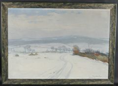 ISTVAN HALASI HORVATH (1904-1994) Winter landscape with a path through snow, oil on canvas, signed