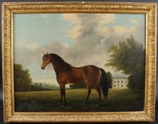 F CLARK (19TH / 20TH CENTURY) Portrait of a horse in parkland with stately home, oil on canvas,