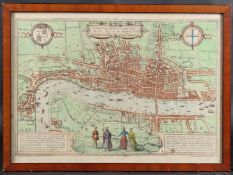 MAP OF LONDON 'Londinium Feracissimi An Gliaei Regini Metropolis' in glazed frame, 36 x 50.5cm