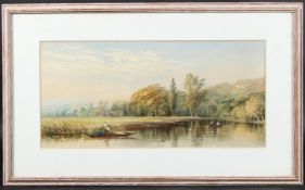 ENGLISH SCHOOL (19TH CENTURY) River landscape with boats, watercolour, 19.5 x 41cm