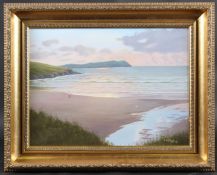 FREDERICK CHAPLIN SMITH (b.1926) 'Sunset over stepping point, Polzeath, North Cornwall' oil on