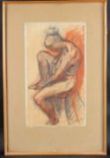20TH CENTURY SCHOOL Life study of a female nude, red conte crayon and pencil, indistinctly signed