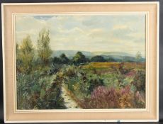 LENA ELIZABETH TARPLEY (20TH CENTURY) 'Sussex Heathland' oil on board, signed, artist's exhibition