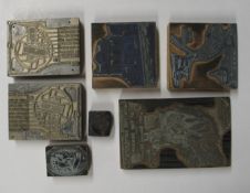 PRINTING BLOCKS, 7 misc., small, incl. a part MAP (7).