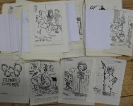 ORIGINAL CARTOON ARTWORK by "MAROC" (i.e. Robert Coram *), with captions below, many with artist's