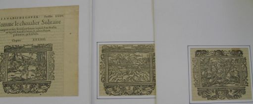 [WOODCUT ORNAMENTS] coll'n of woodcut illustrations cut from "Livre D'Amadis de Gaule, 1545" (14).