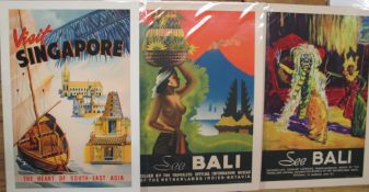 TRAVEL POSTERS, 2 x Bali, 1 x Singapore), modern pigment prints of 1930's posters (3).