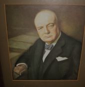 CHURCHILL, oak framed colour print portrait, 14 x 21 inches overall (1).