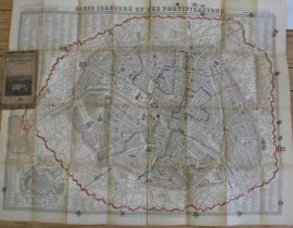 [PARIS MAP] "Paris Illustr et Ses Fortifications", folding h-col'd map, (tears, upr. cvr. off), 22.5