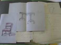 30A small collection of early 19th c. furniture designs, mainly pencil and watercolours.