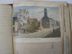 [CORNWALL] 19th c. red morocco 4to album, with pasted in watercolours of Cornwall (Grampound,