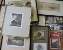 A box of wood engravings & etchings (framed & unframed).