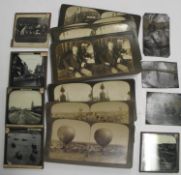 PHOTOGRAPHS, 3 tin-types & small q. of stereoscopic views, mostly U. S. A.; & 5 glass slides (one