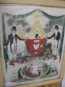 Late 18th / early 19th c. hand col'd Oddfellows engraving on vellum, 14 x 11.5 inches, framed.