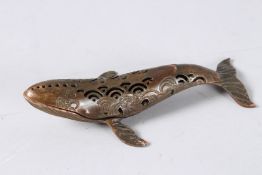 A JAPANESE BRONZE WHALE CENSER. 6ins high.