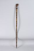 A RARE AND UNUSUAL INDIAN CARVED TIGER'S EYE STONE AND SILVER WALKING STICK with a lion's head