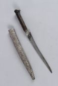 AN 18TH - 19TH CENTURY OTTOMAN BALKANS HORN HILTED YATAGHAN DAGGER with silver scabbard. 14ins