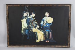 M. T. ZHU (SINGAPORE ARTIST). The Music Lesson. Signed. Oil on canvas. 23ins x 36ins.