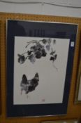 Megan Wakeling, hen and grapes, Chinese style brush painting.