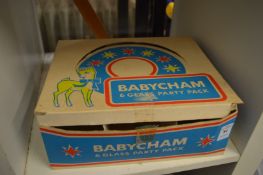 A boxed set of six Babycham glasses.