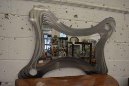 A stylish modern steel framed mirror.