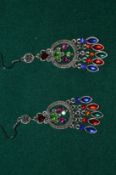 A multi-gem set Bohemian style pair of chandelier earrings.