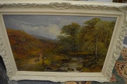 Rosa Miller, rural landscape with a boy and sheep, oil on canvas, signed and dated 95 together